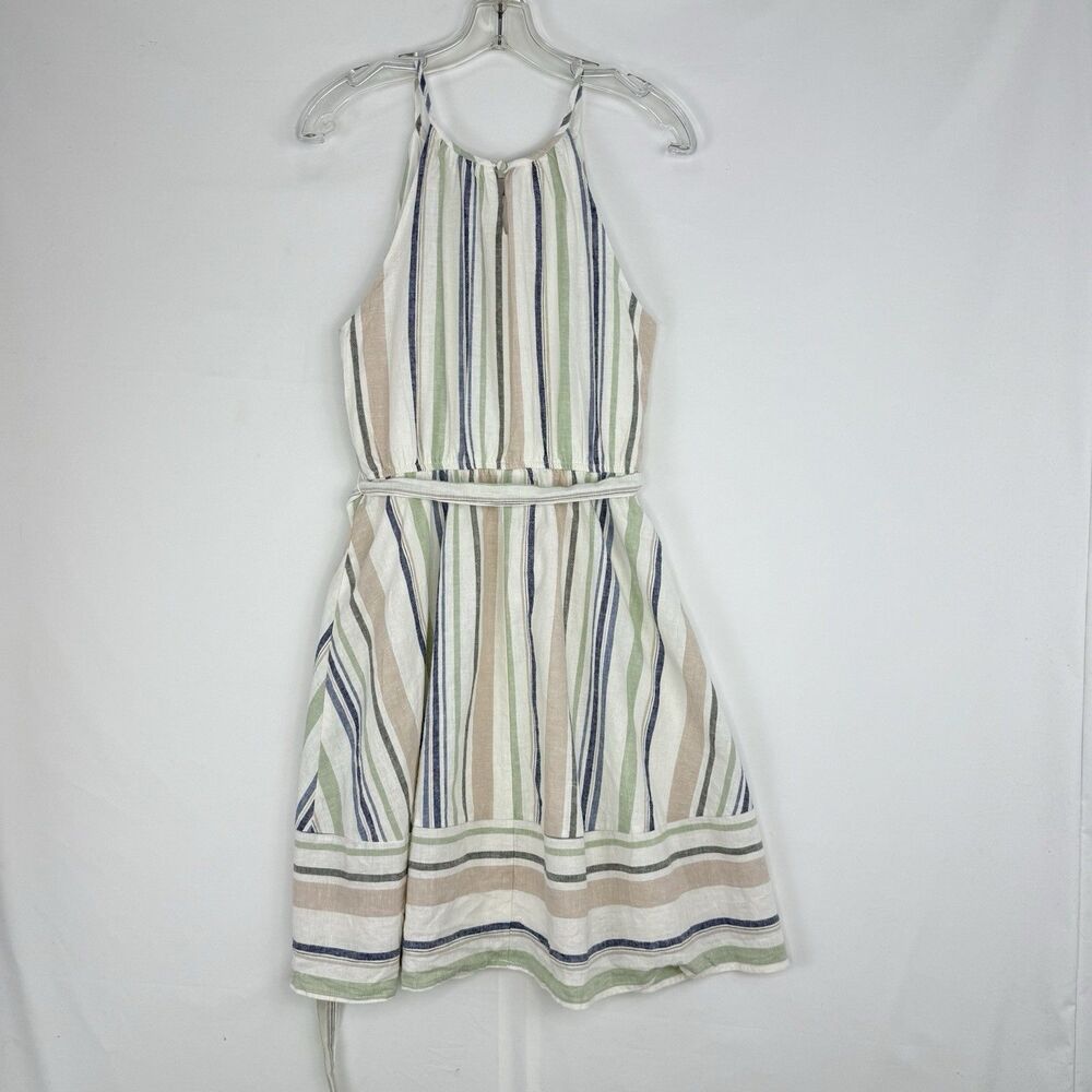 Women's Striped Linen Blend Lined Keyhole Halter Dress Multicolor Size M Miami - Picture 6 of 16